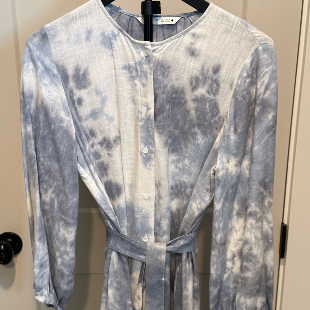 Zara Blue and White Long Sleeve Dress